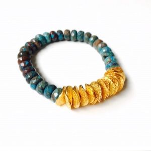 Ocean Jasper Stone 24K Gold Ruffle Mala Bead Bracelet